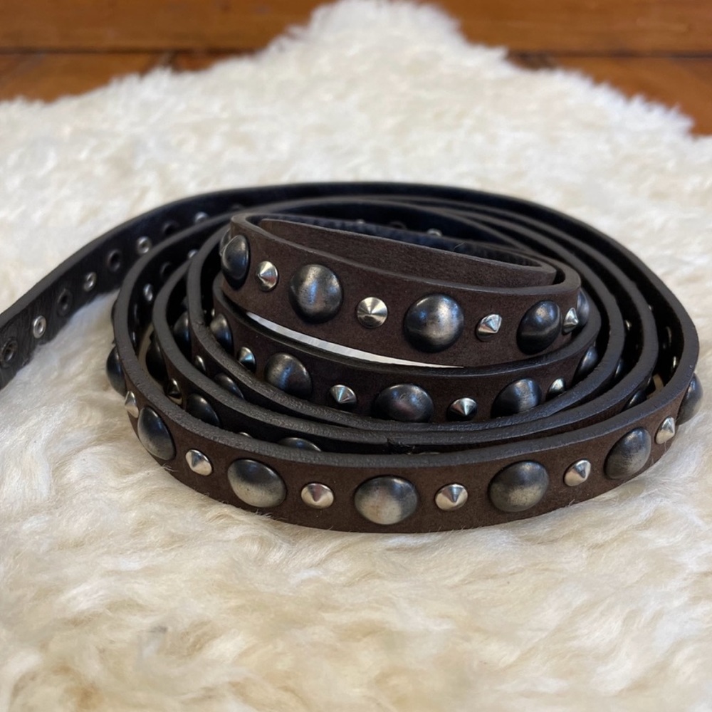 Nanni “jade” studded brown wrap belt